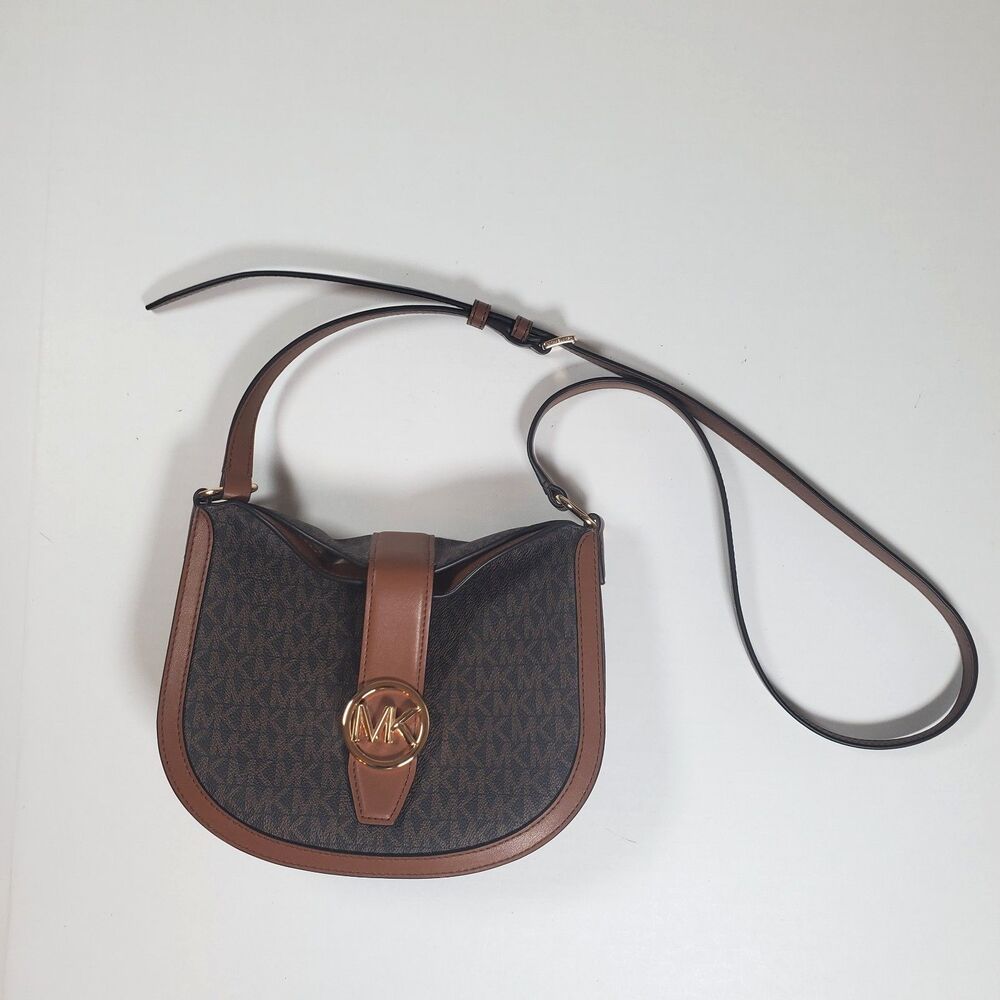 Michael Kors Women’s Crossbody Bag Small Brown "Gabby" Logo Print Hobo MK - Picture 4 of 13